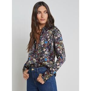 L'Agence Jewel Print Silk Button Down Top size XS